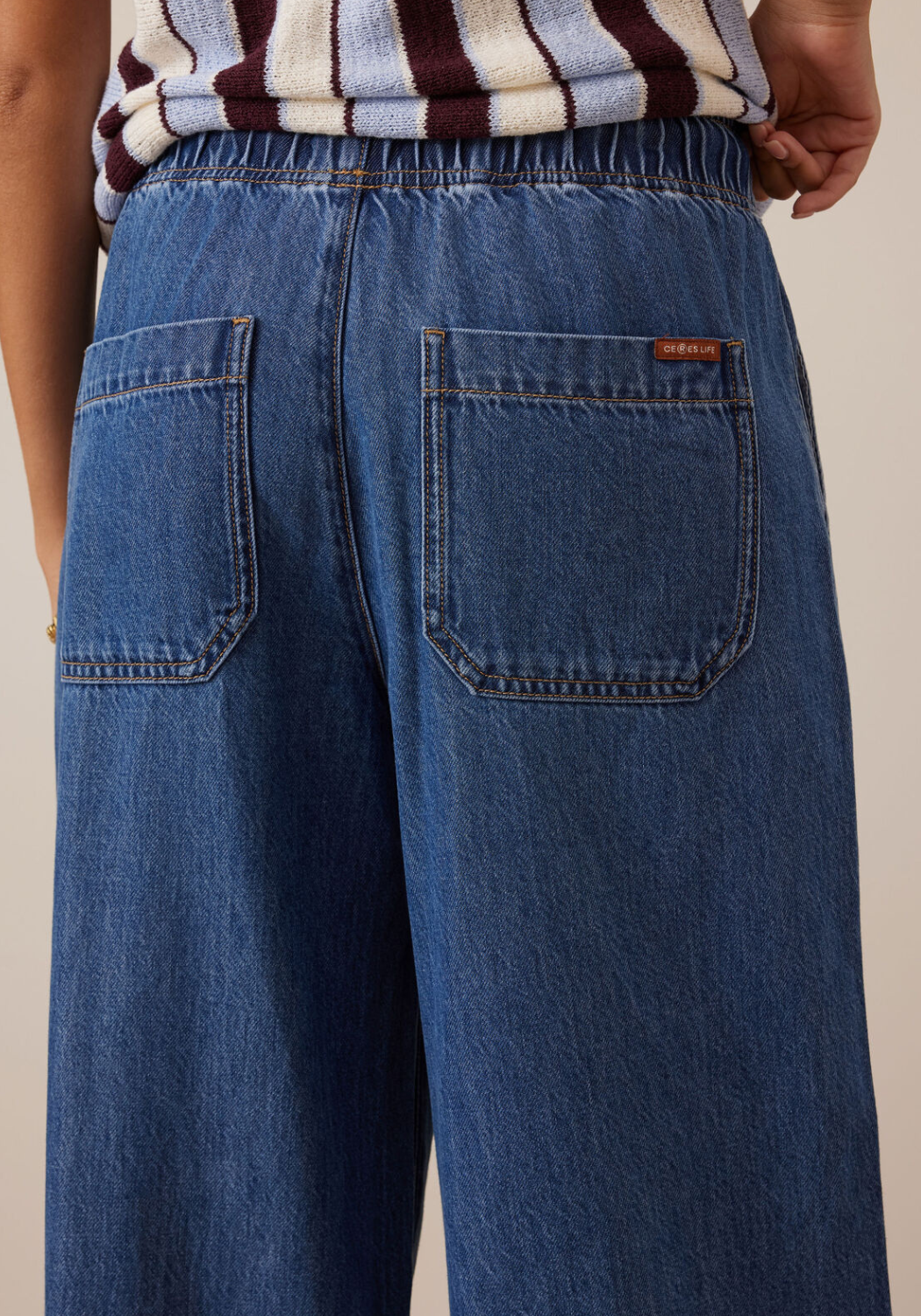 CERES LIFE ANDIE WIDE LEG DRAWSTRING PANTS - FRESH INDIGO