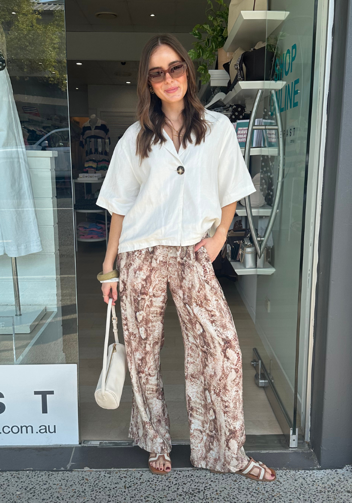 FEATHER + NOISE ELISHA PANT - CHOCOLATE SNAKESKIN