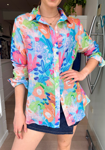 ASTA LINEN PRINT SHIRT - WATERCOLOUR