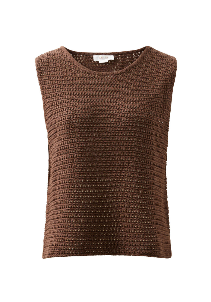 CERES LIFE MARGOT MESH KNIT TANK - CHOCOLATE
