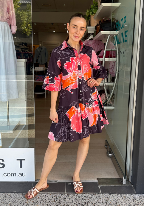 RUBYYAYA AURORA DRESS - NAVY PRINT