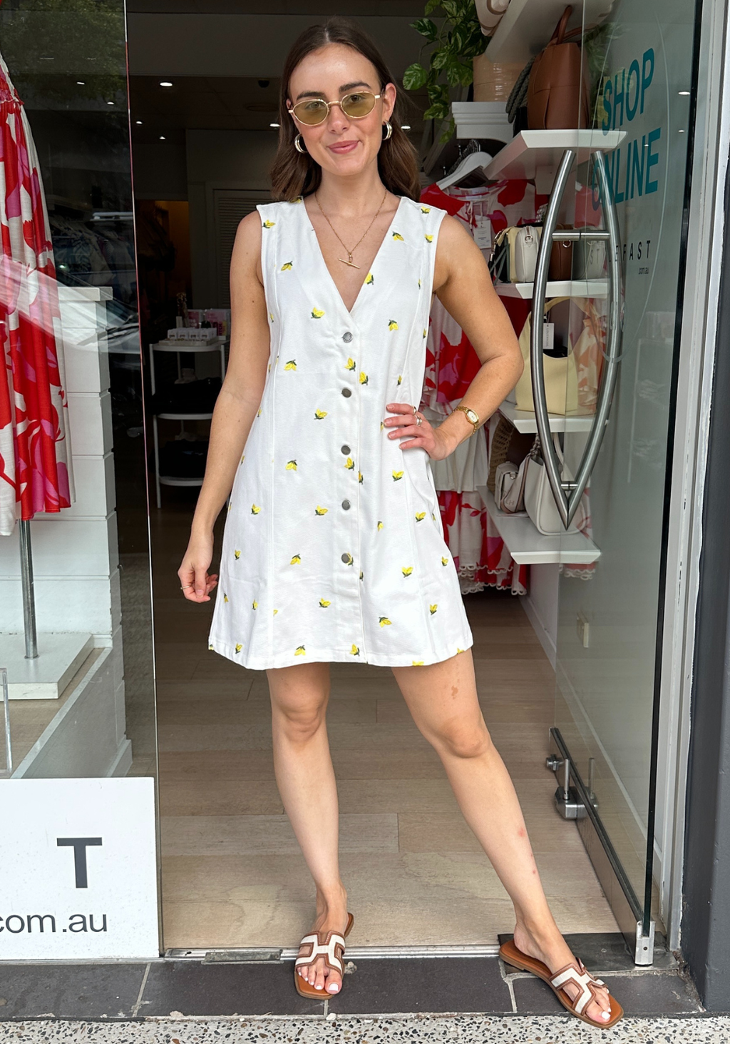 HALLIE SHIFT DRESS - LEMON EMBROIDERY