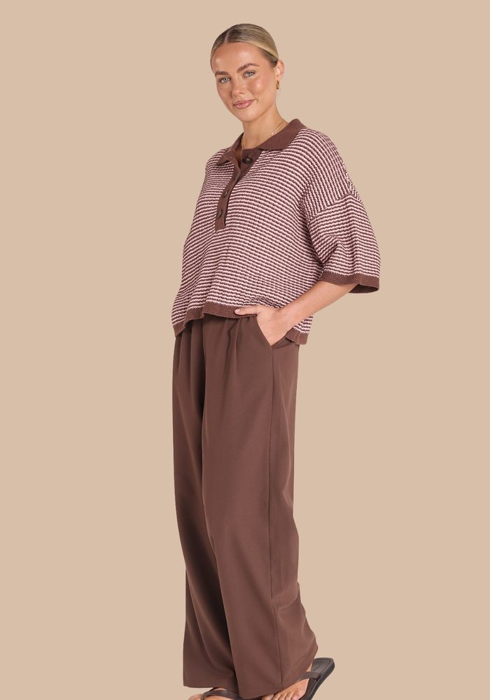 Load image into Gallery viewer, FEATHER + NOISE HUNTER TOP - CHOCOLATE PINK STRIPE