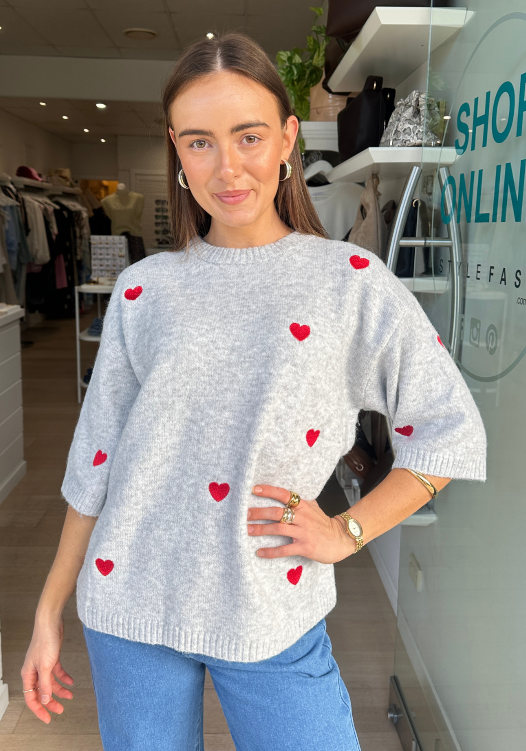 LOTTIE EMBROIDERED HEART KNIT - GREY