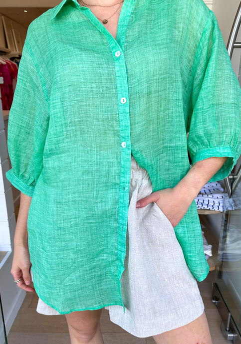 ANTHEA LINEN BLOUSE - GREEN