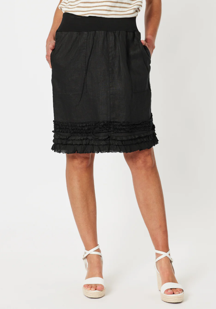 MONA RUFFLE HEM SKIRT - BLACK