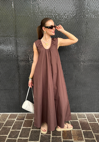 DAHLIA A LINE MAXI DRESS - CHOCOLATE