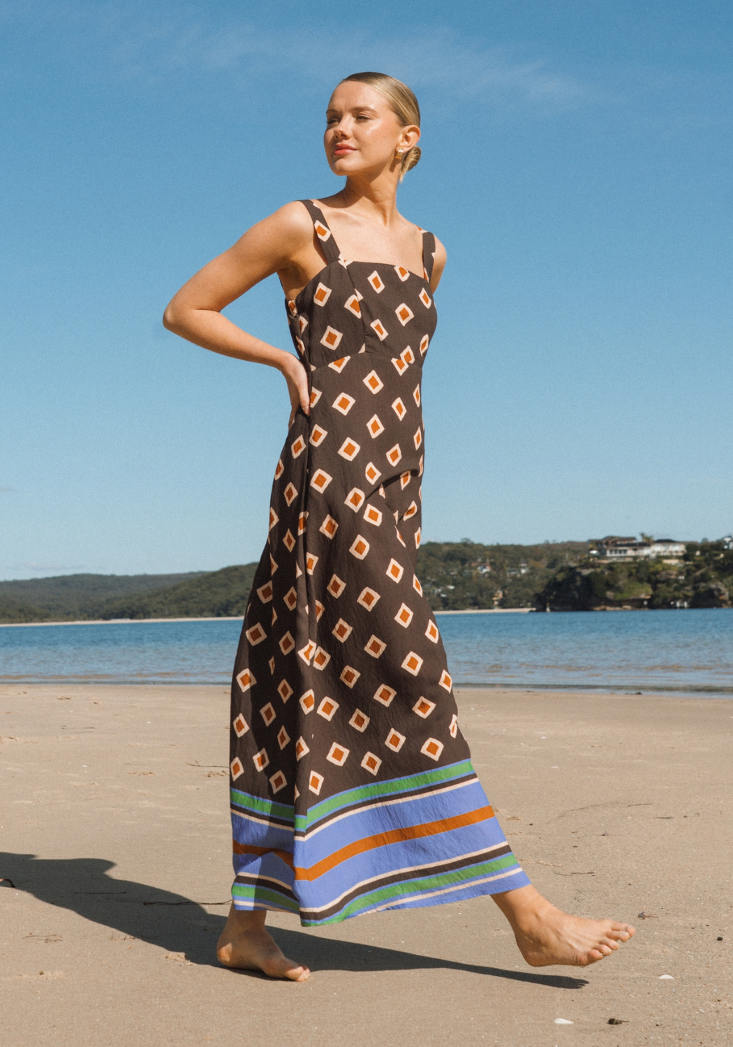 ZAHARA BORDER PRINT MAXI DRESS - RESORT GEO PRINT