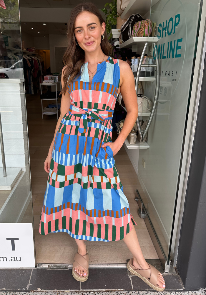 ITAMI CANNES SLEEVELESS DRESS - BLUE PRINT