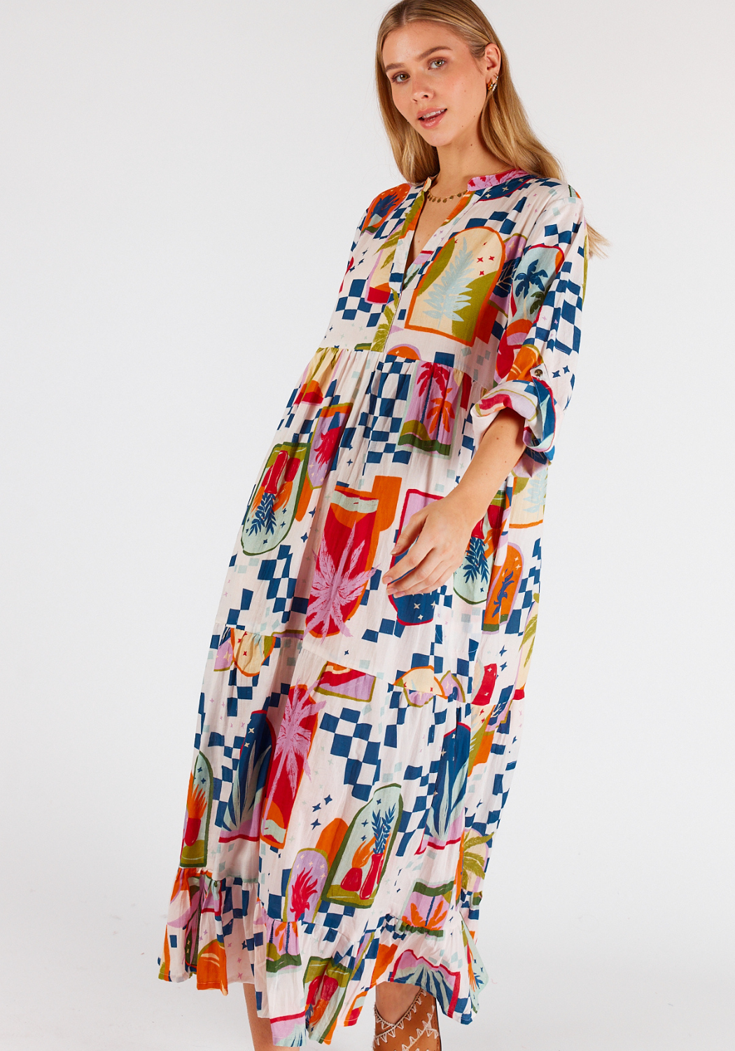 LULALIFE MELODY COTTON MIDI DRESS - MULTI PRINT