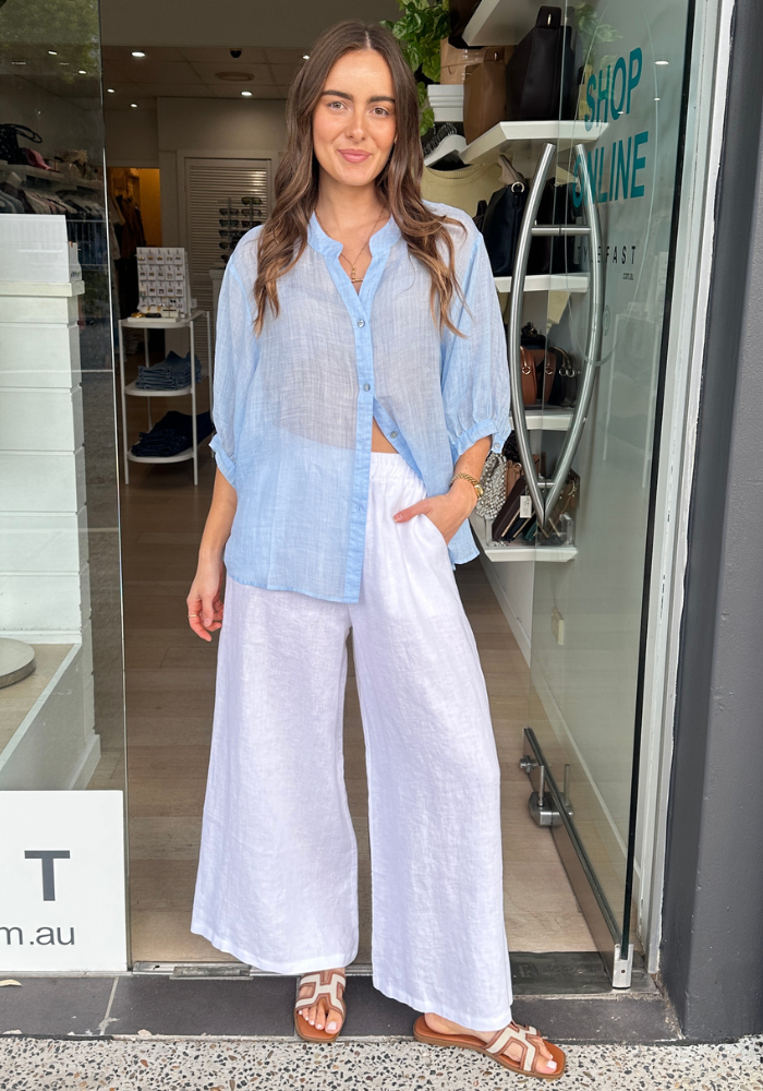 AURORA BUTTON THROUGH LINEN SHIRT - ICE BLUE