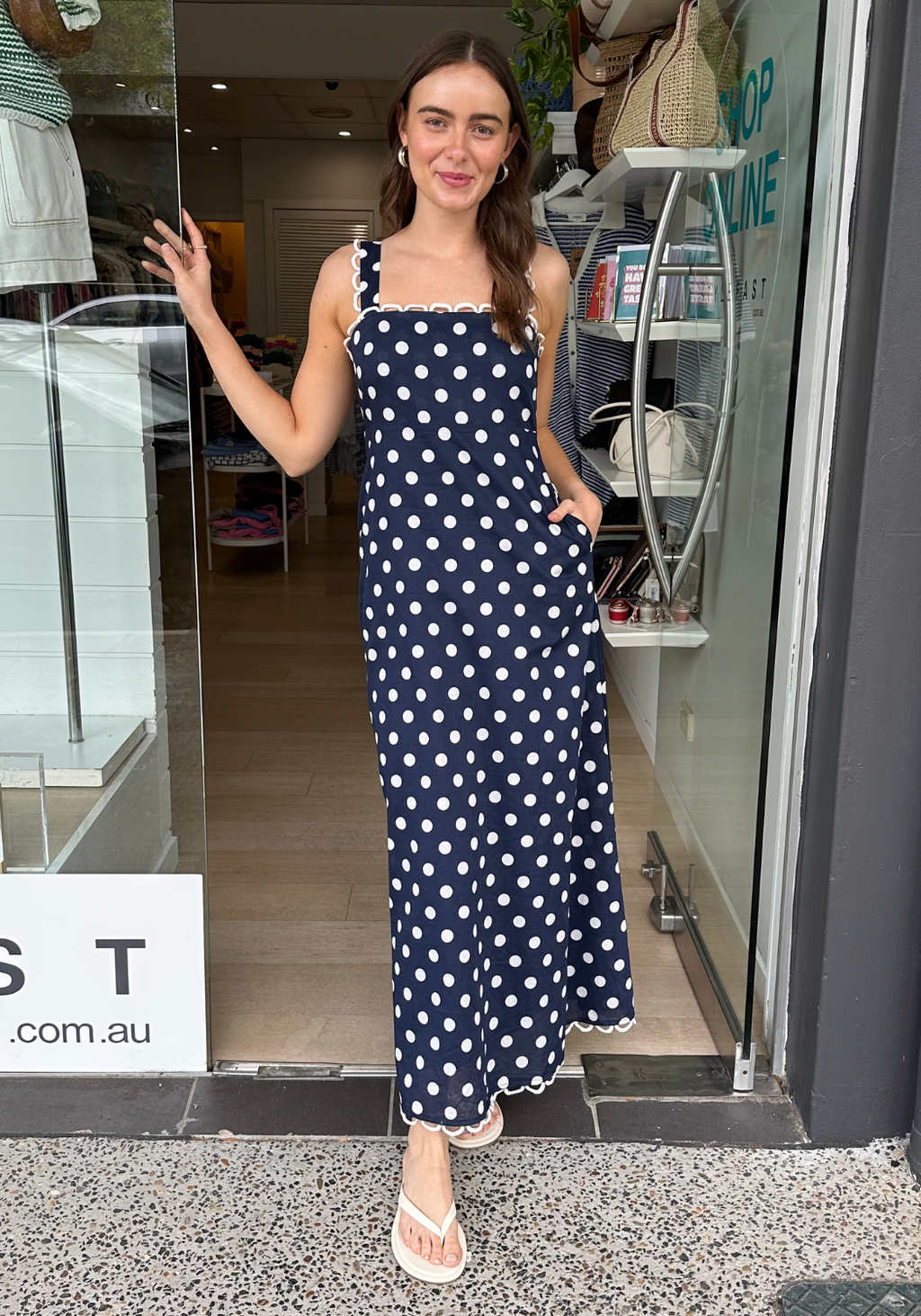 SOREN MAXI DRESS - NAVY & WHITE SPOT