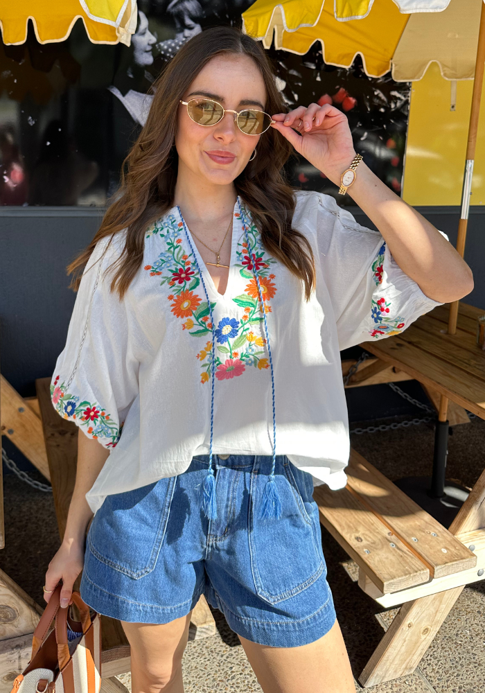 SANDY BLOUSE - WHITE/EMBROIDERY