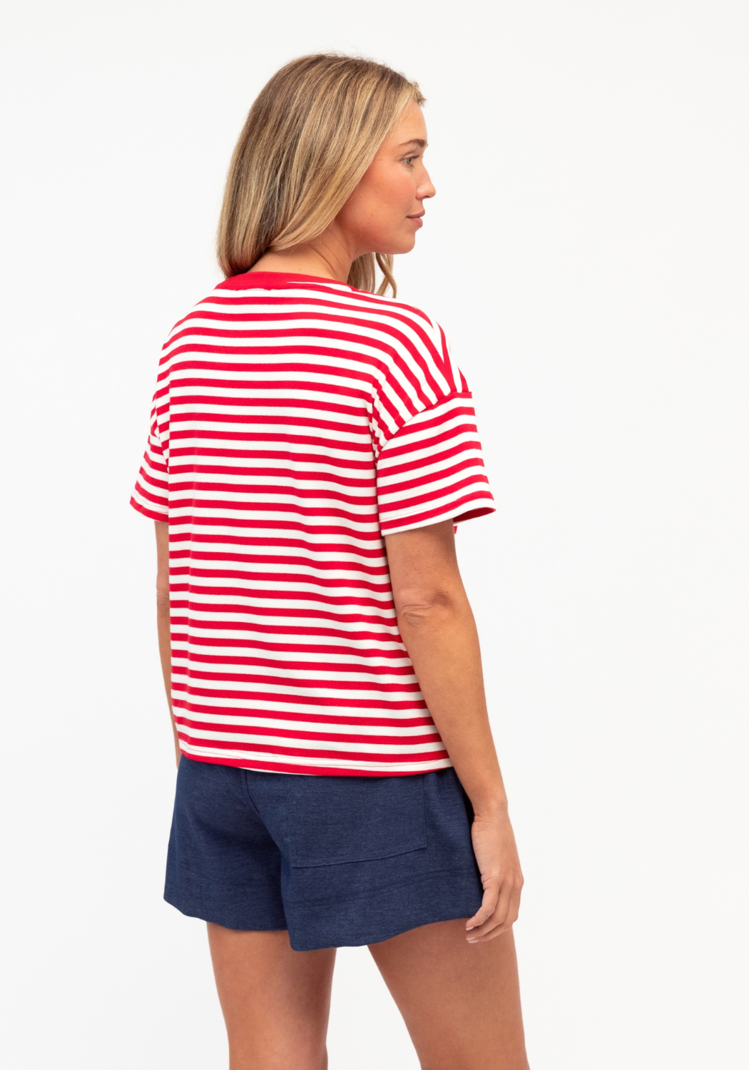 JESSIE EASY TUCK TEE - RED/WHTE STRIPE