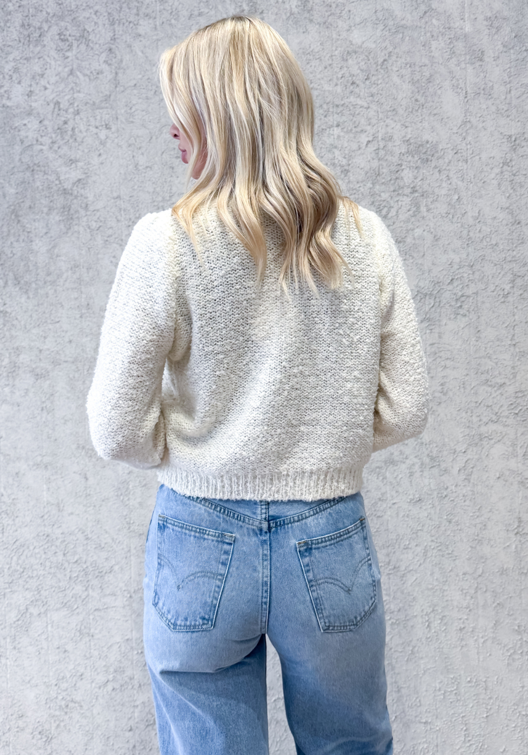 SADIE BOUCLE KNIT CARDIGAN - CREAM