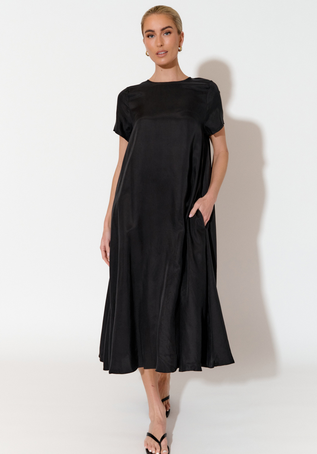 ADORNE ELISA A LINE CUPRO MAXI DRESS - BLACK