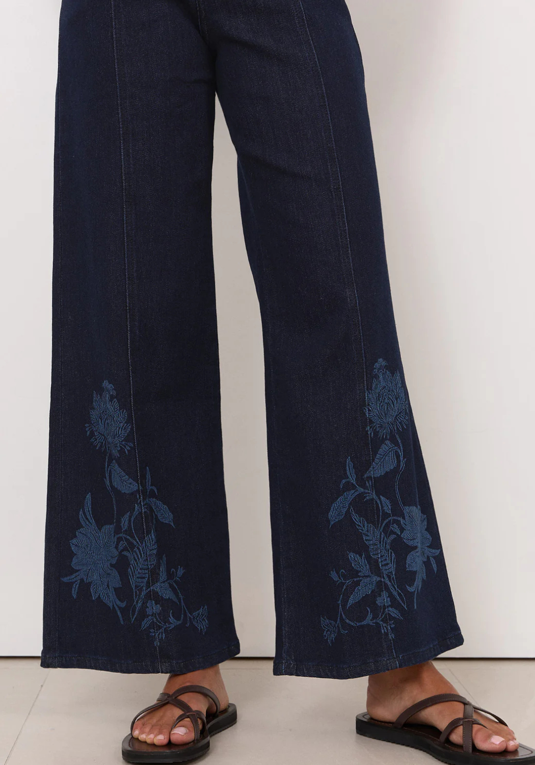 ADORNE BRODY WIDE LEG LASER PRINT PANT - DARK DENIM