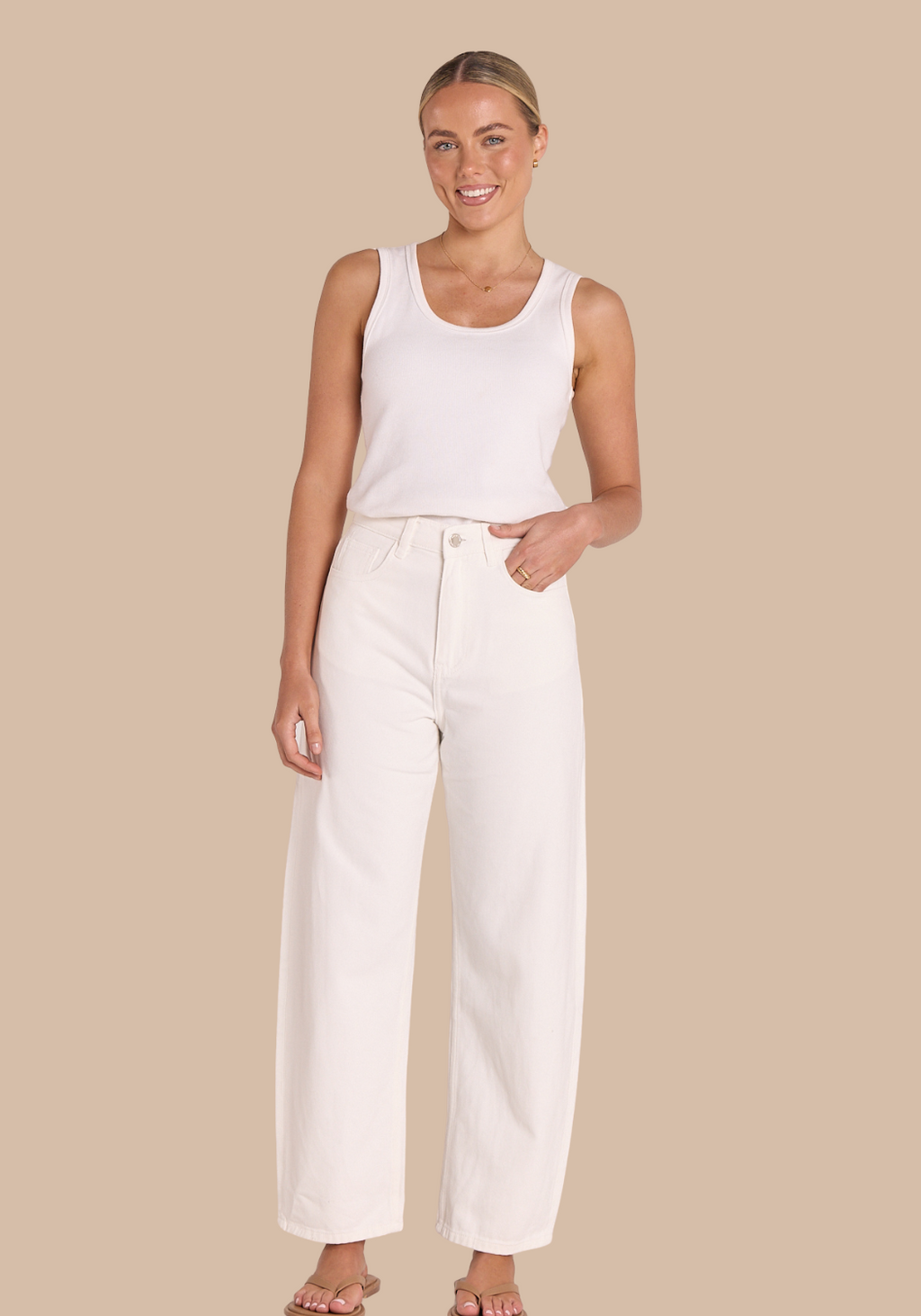 FEATHER + NOISE LOLA FULL LENGTH BARREL JEAN - WHITE