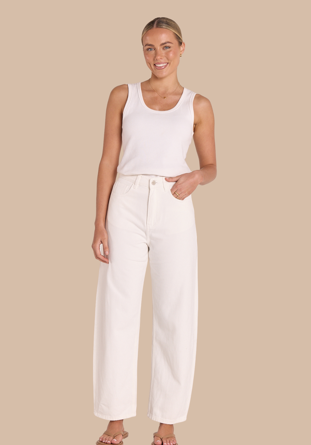 FEATHER + NOISE LOLA FULL LENGTH BARREL JEAN - WHITE