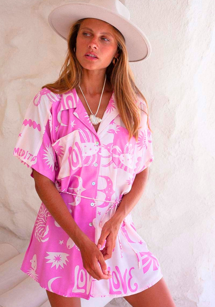 Load image into Gallery viewer, PALM COLLECTIVE ALTEGO SHIRTDRESS - PINK PALM