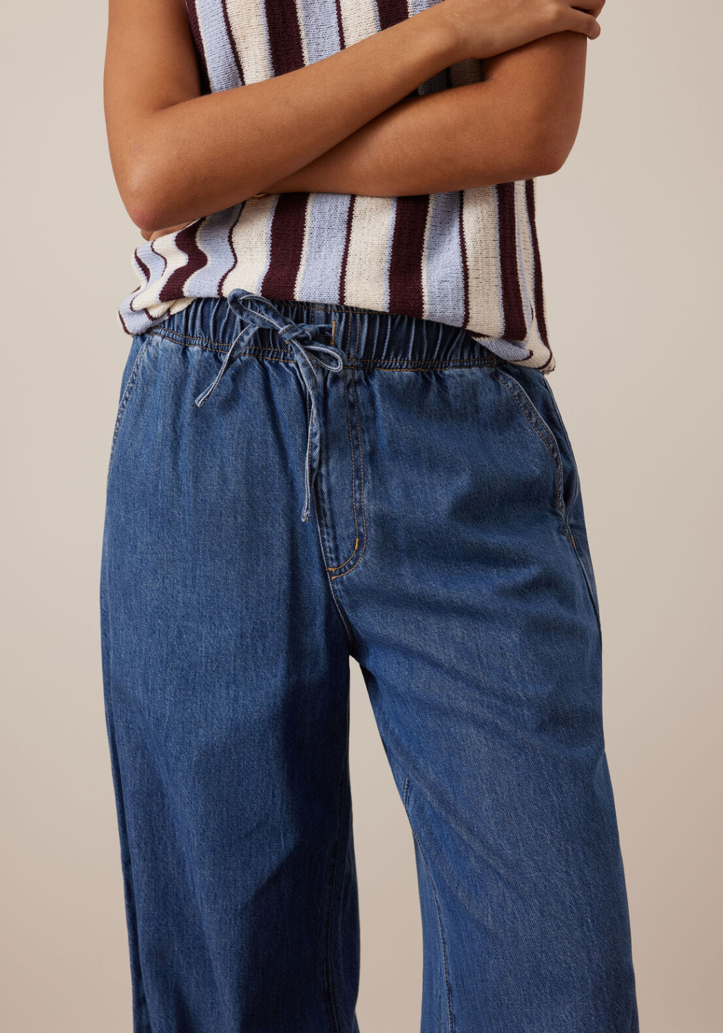 CERES LIFE ANDIE WIDE LEG DRAWSTRING PANTS - FRESH INDIGO