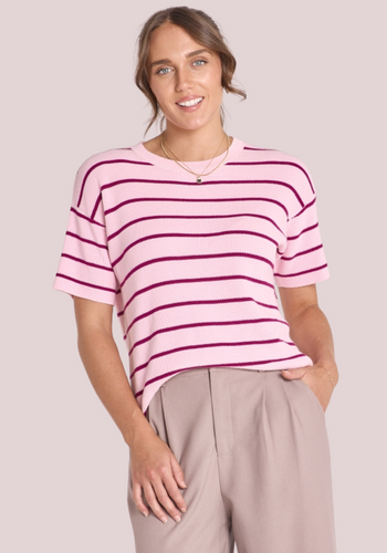 FEATHER + NOISE JASPER KNITTED TEE - PINK & BURGUNDY