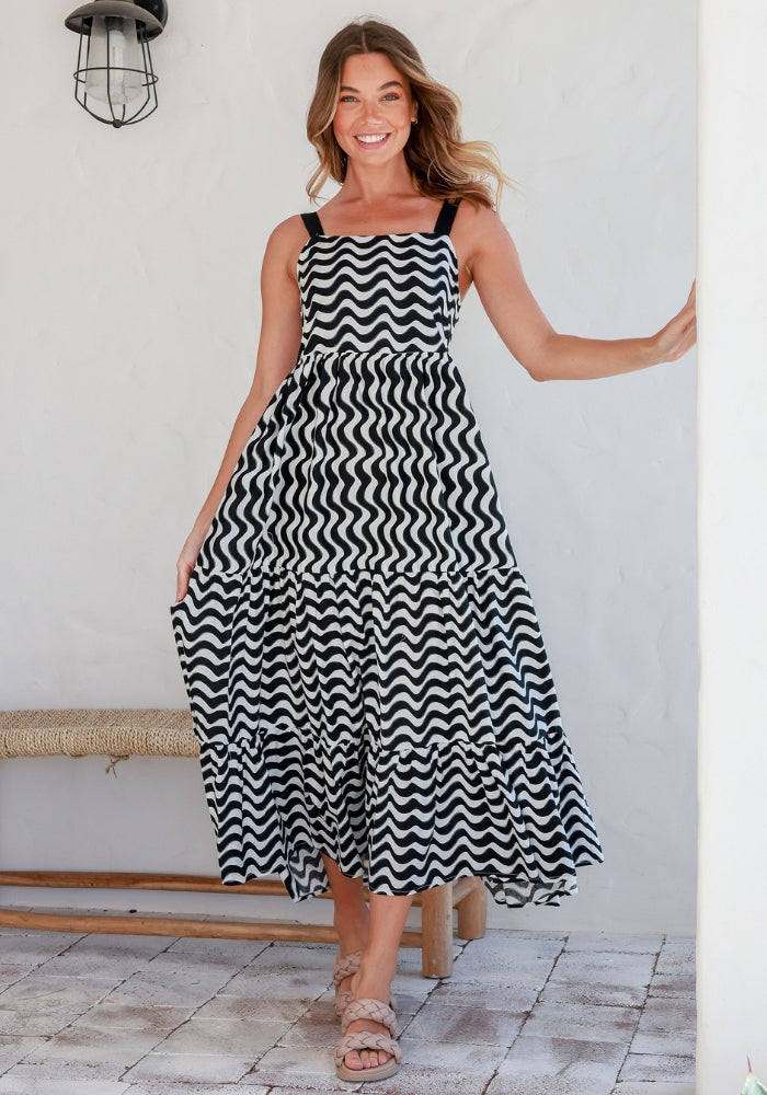 Load image into Gallery viewer, RIO SUNDRESS - BLACK WAVE PRINT