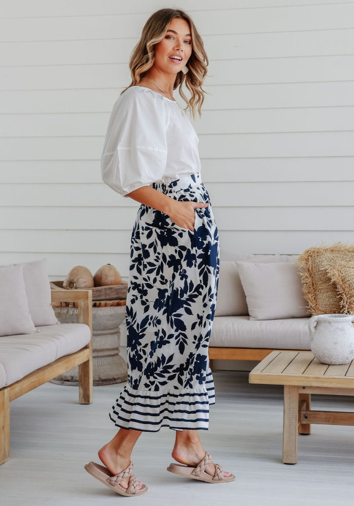Load image into Gallery viewer, BELKIS MAXI SKIRT - NAVY FLORAL