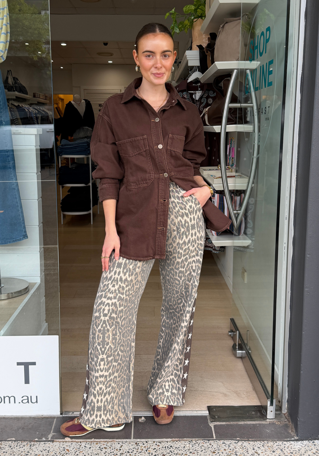 ROMY LEOPARD RACER JEANS - CHOCOLATE STAR