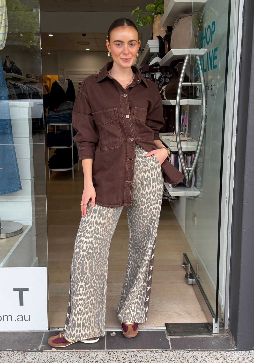 ROMY LEOPARD RACER JEANS - CHOCOLATE STAR