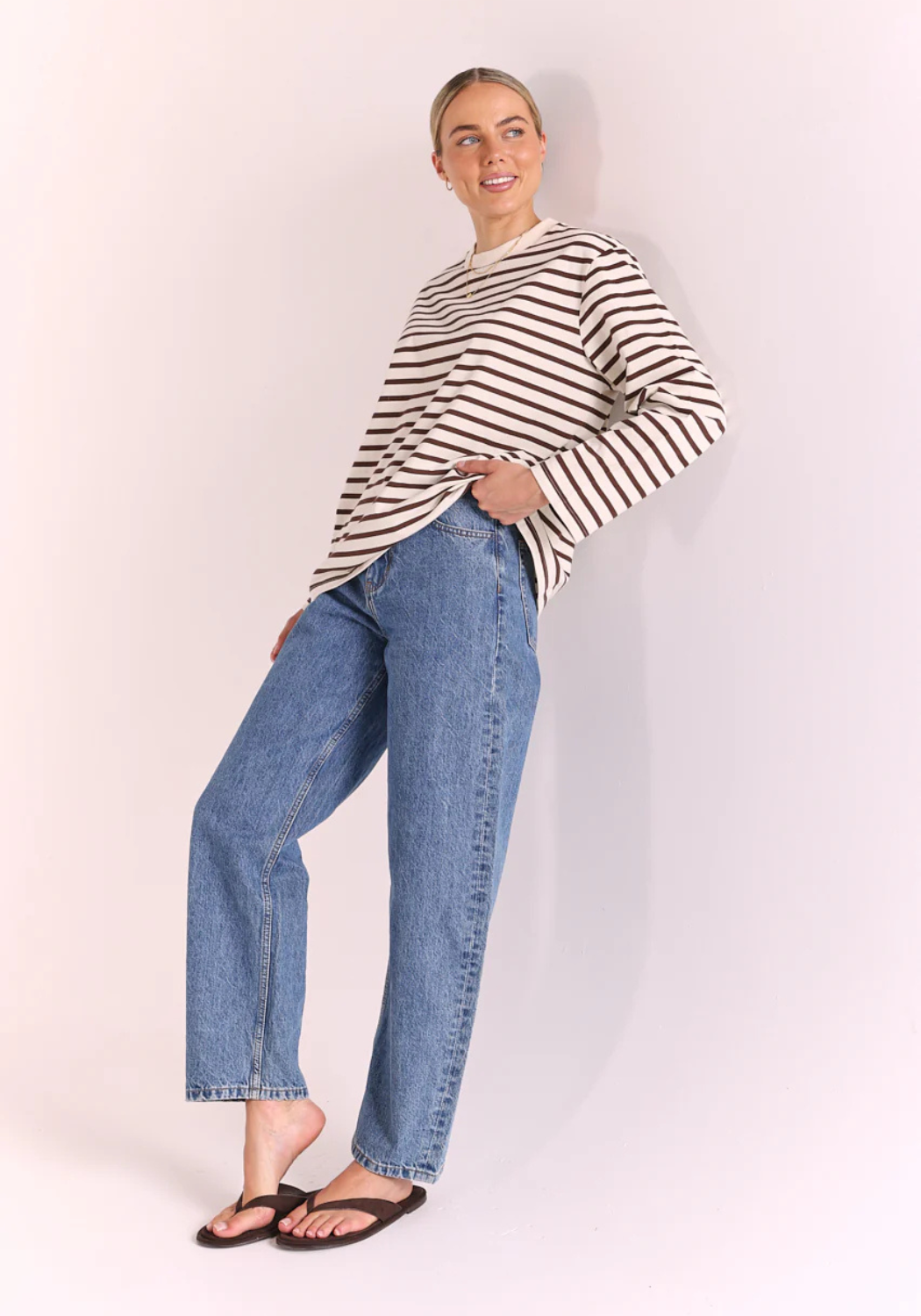 FEATHER + NOISE CARTER LONG SLEEVE TEE - CREAM/CHOC