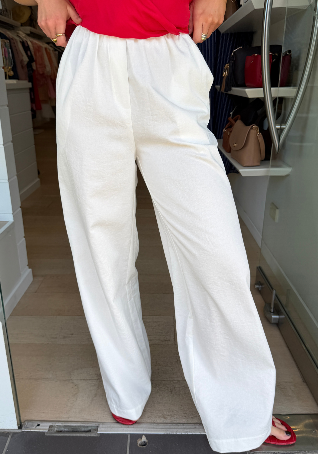 ALBA RUCHED WAIST DETAILED PANTS - WHITE