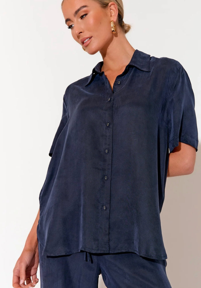 ADORNE NANCY CUPRO SHIRT - NAVY