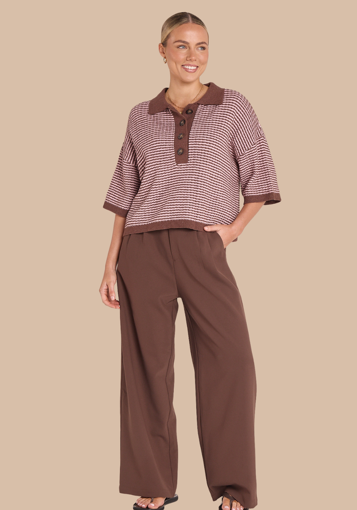 FEATHER + NOISE HUNTER TOP - CHOCOLATE PINK STRIPE