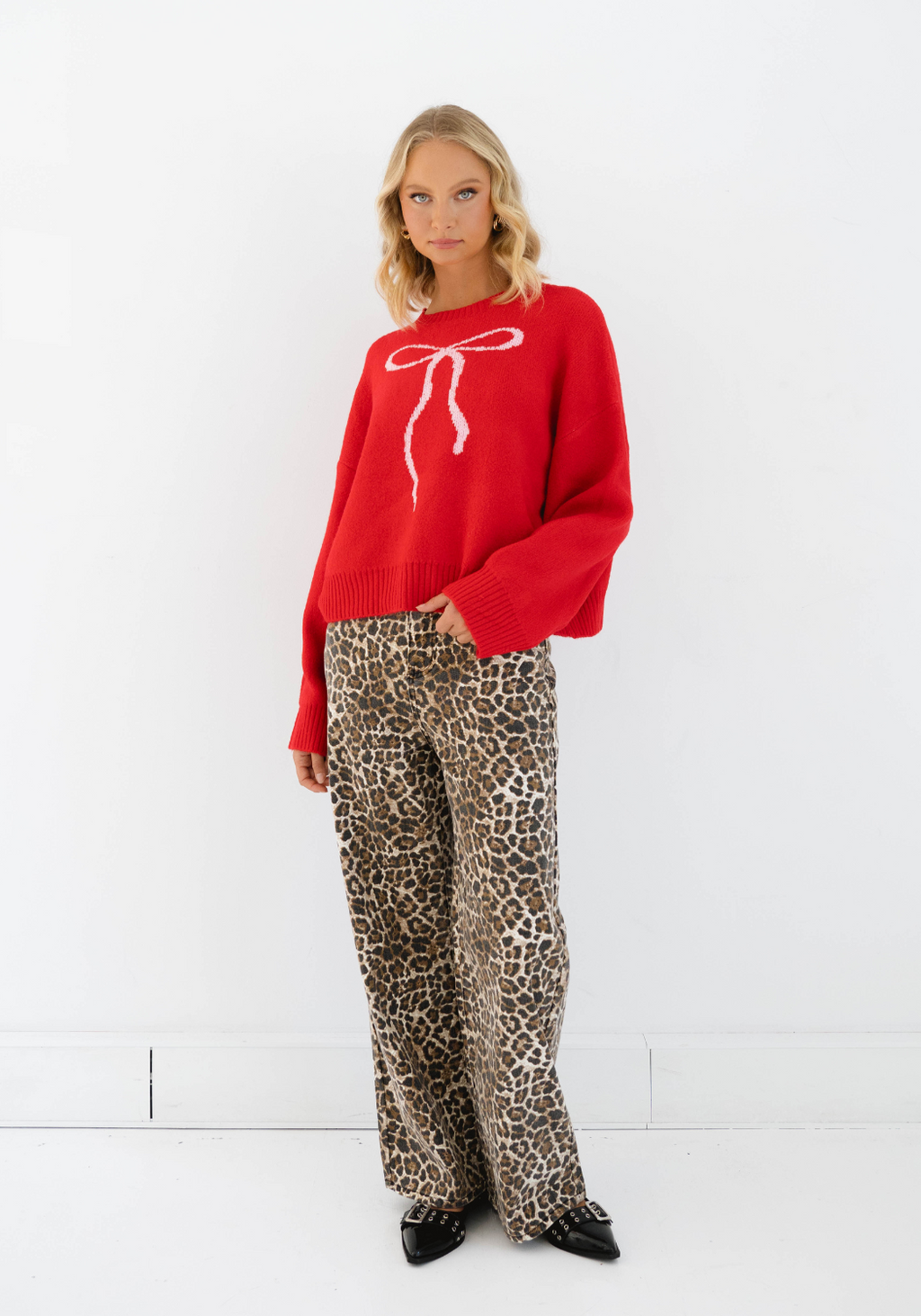 RUBY BOW OVERSIZED KNIT - RED