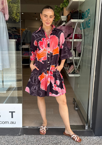 RUBYYAYA AURORA DRESS - NAVY PRINT