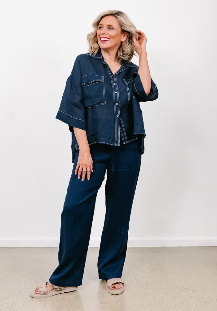 HARPER LINEN SHIRT - NAVY