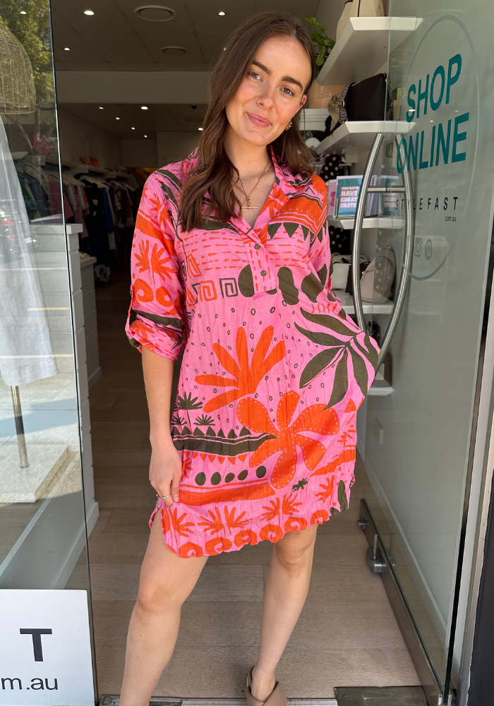 LULALIFE GODIVA SHIRTMAKER - CORAL PRINT