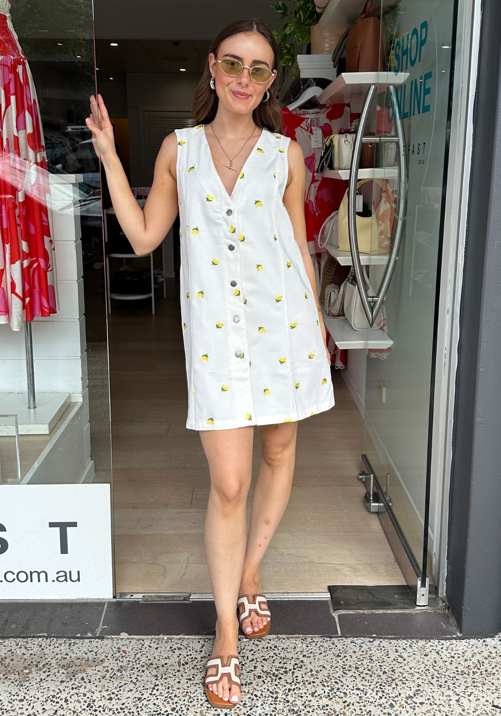 HALLIE SHIFT DRESS - LEMON EMBROIDERY