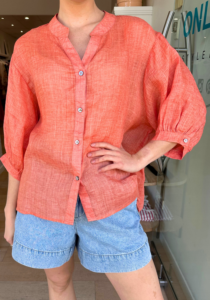 Load image into Gallery viewer, AURORA BUTTON THROUGH LINEN SHIRT - ORANGE