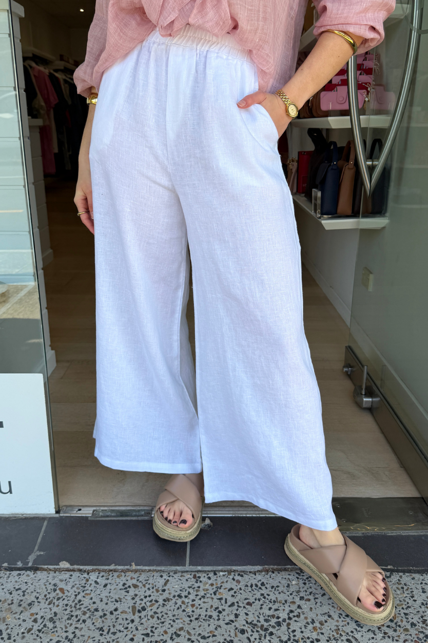 TINASHE WIDE LEG LINEN PANT - WHITE
