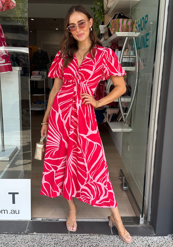 GAIA MAXI DRESS - RED/ PINK PRINT