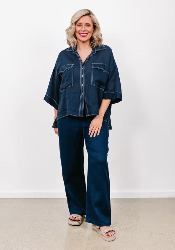 HARPER LINEN SHIRT - NAVY