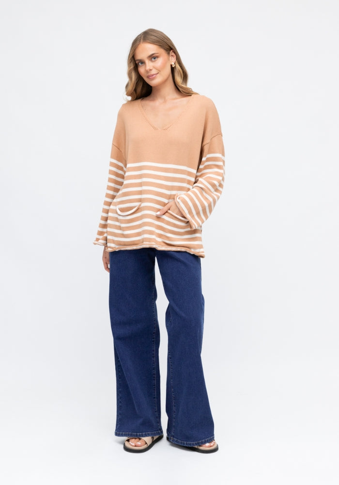 Load image into Gallery viewer, BROOKLYN V NECK KNIT - BEIGE