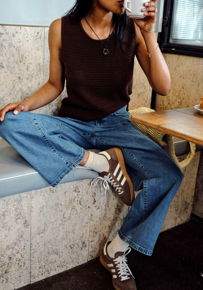 CERES LIFE MARGOT MESH KNIT TANK - CHOCOLATE