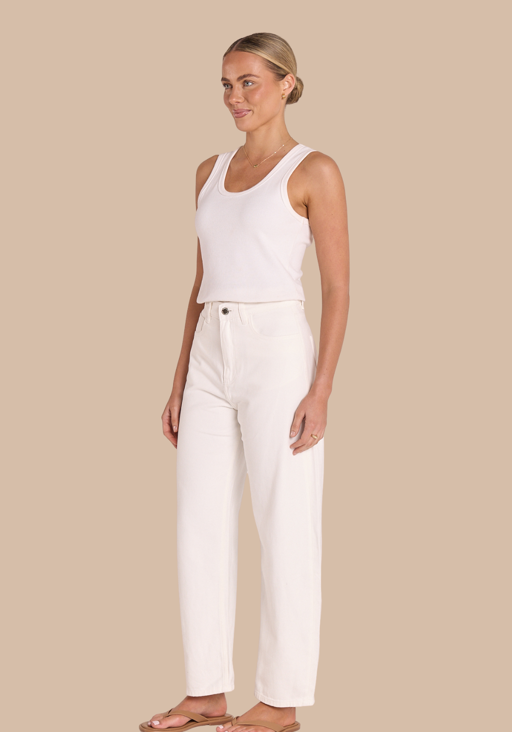 FEATHER + NOISE LOLA FULL LENGTH BARREL JEAN - WHITE