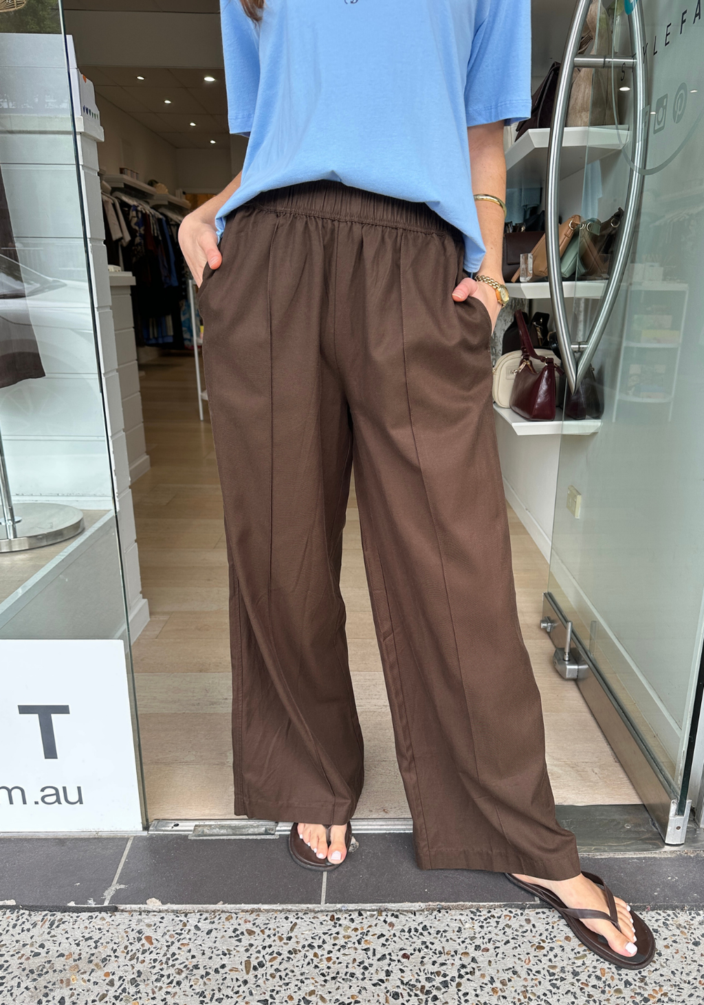 CERES LIFE IZZIE PINSTITCH PANT - CHOCOLATE