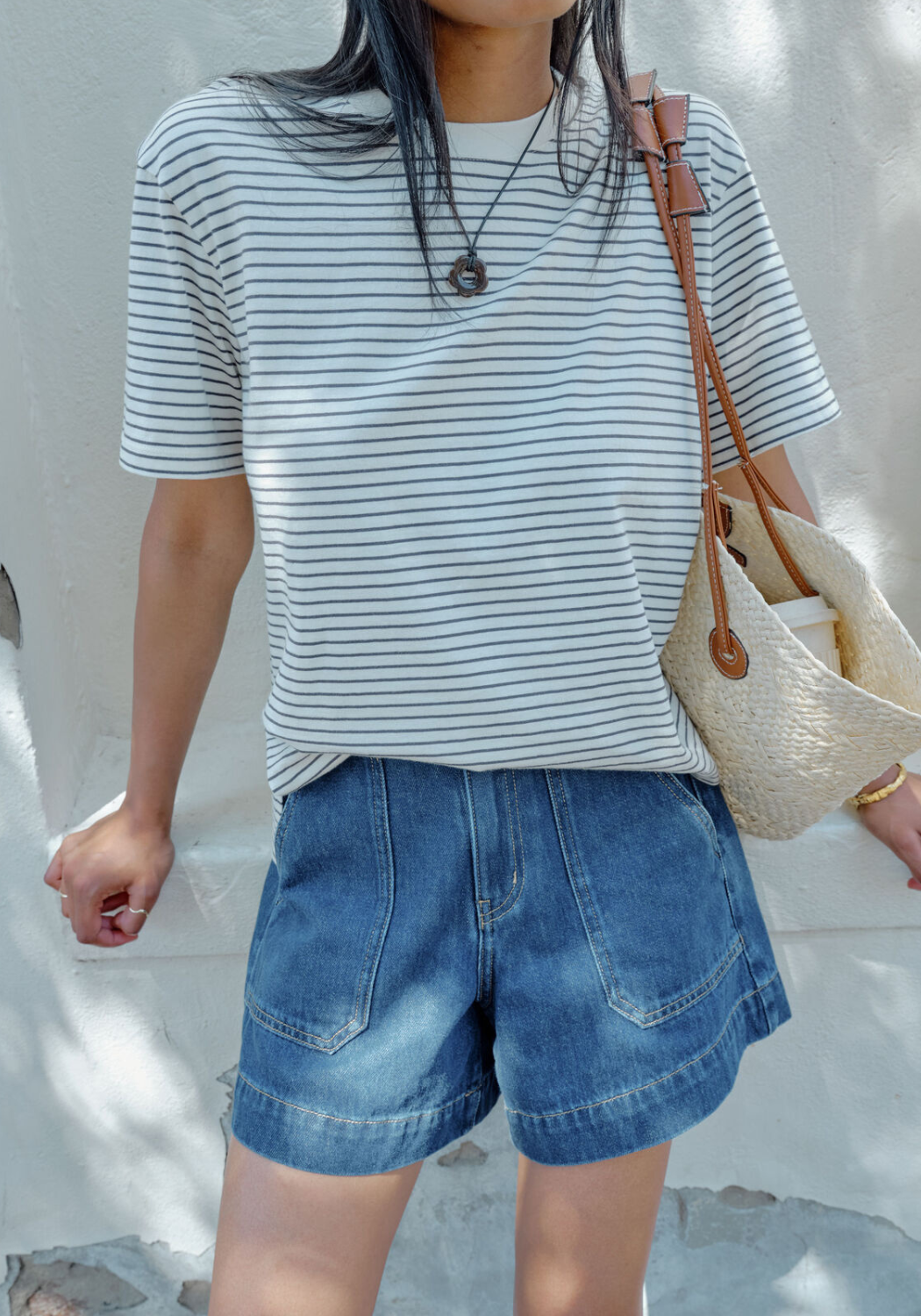 CERES LIFE STEVIE SLOUCHY TEE - MILK/PHANTOM STRIPE