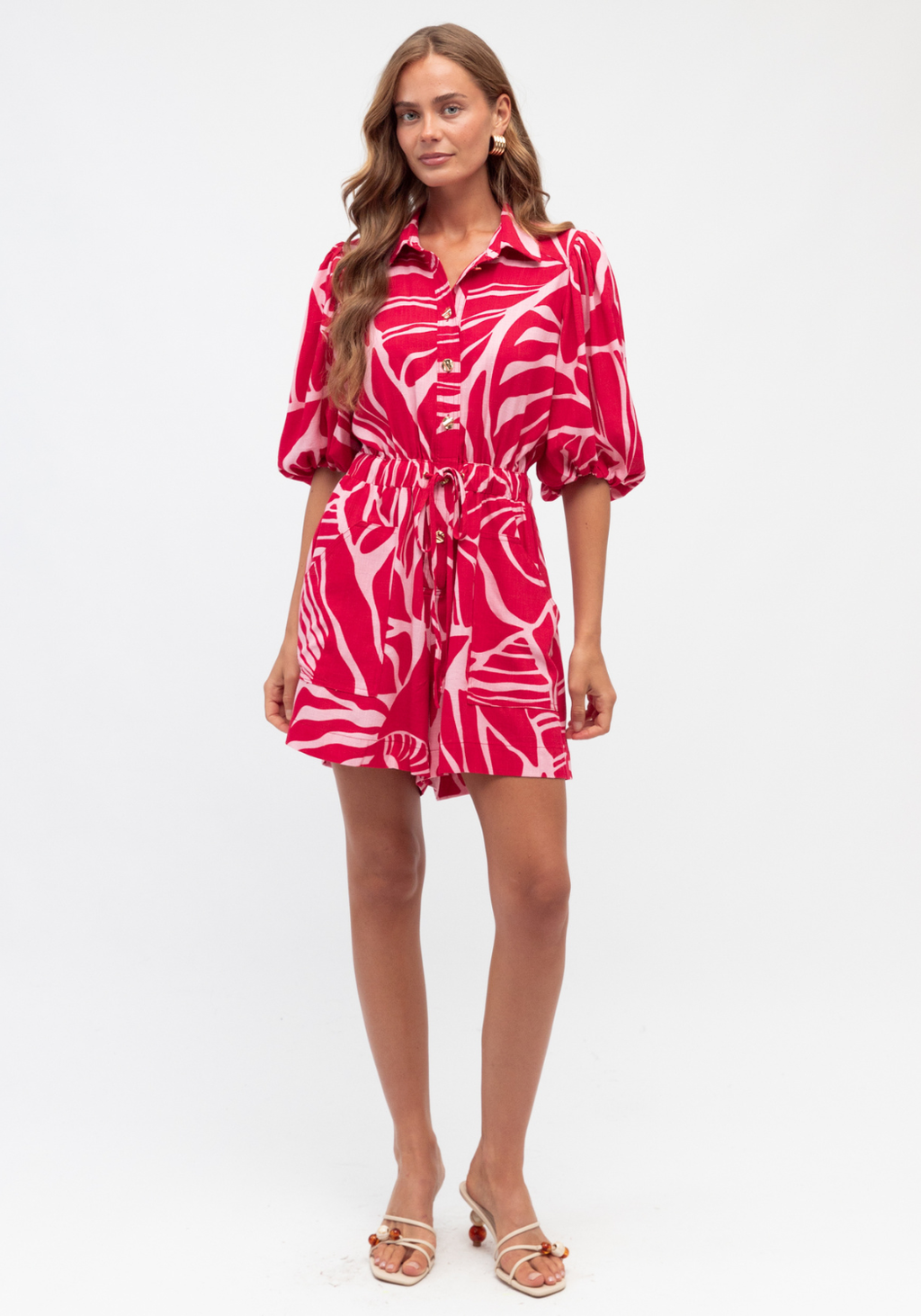 GAIA PLAYSUIT - RED/PINK PRINT