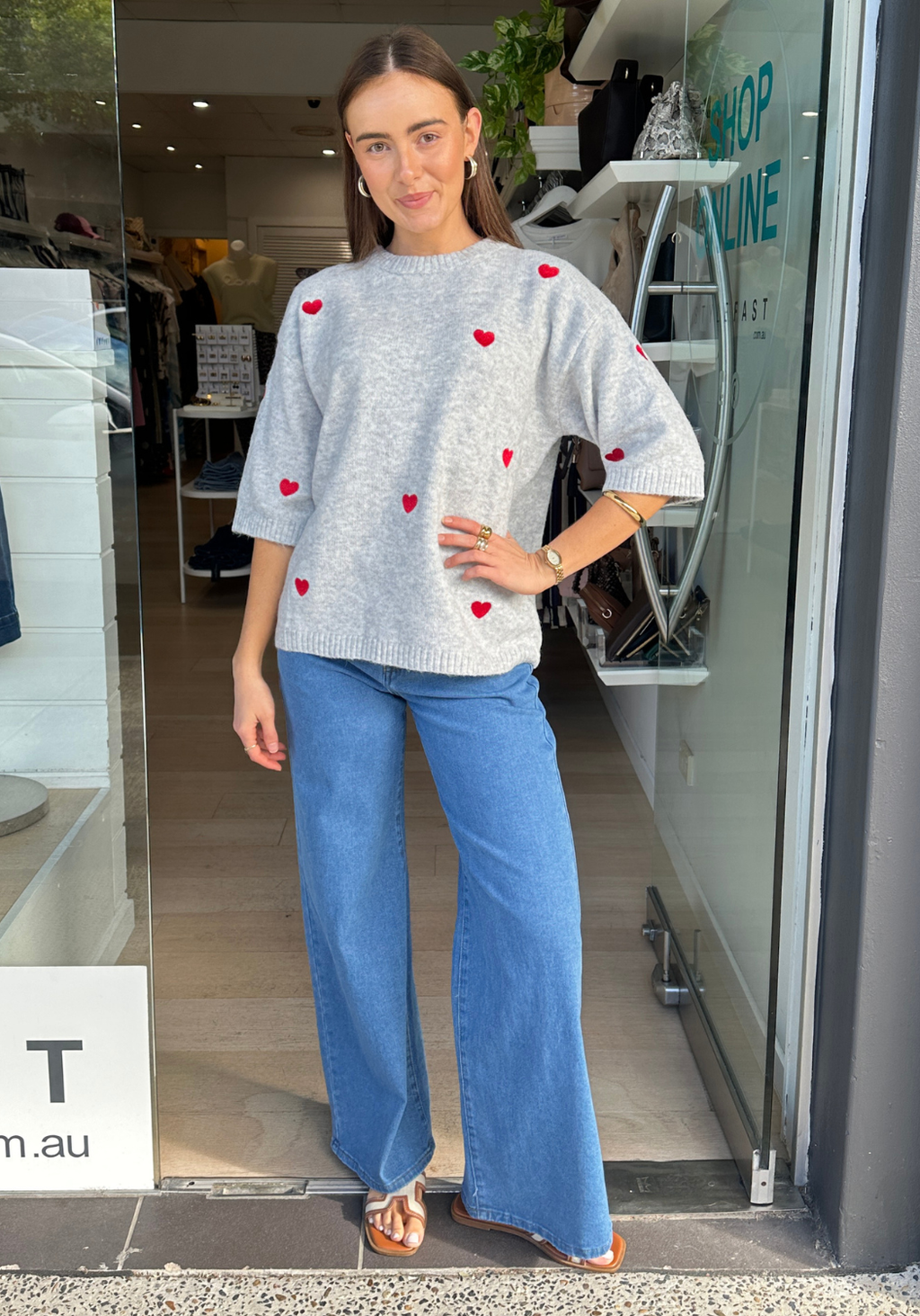 LOTTIE EMBROIDERED HEART KNIT - GREY